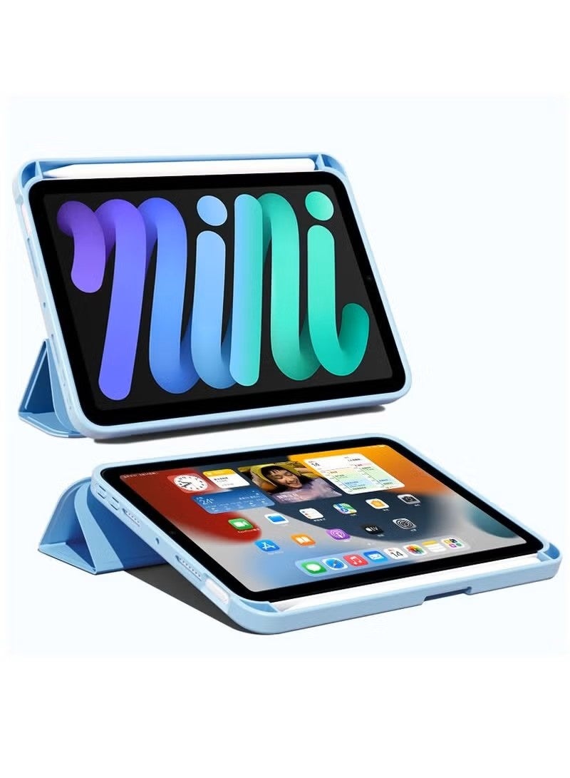 Cat - Cot iPad Mini 6 Cover with Pencil Holder Silicone Smart Folding Case Compatible with Apple iPad Mini 6 2021 8.3 Inch - Sky Blue - Image 3