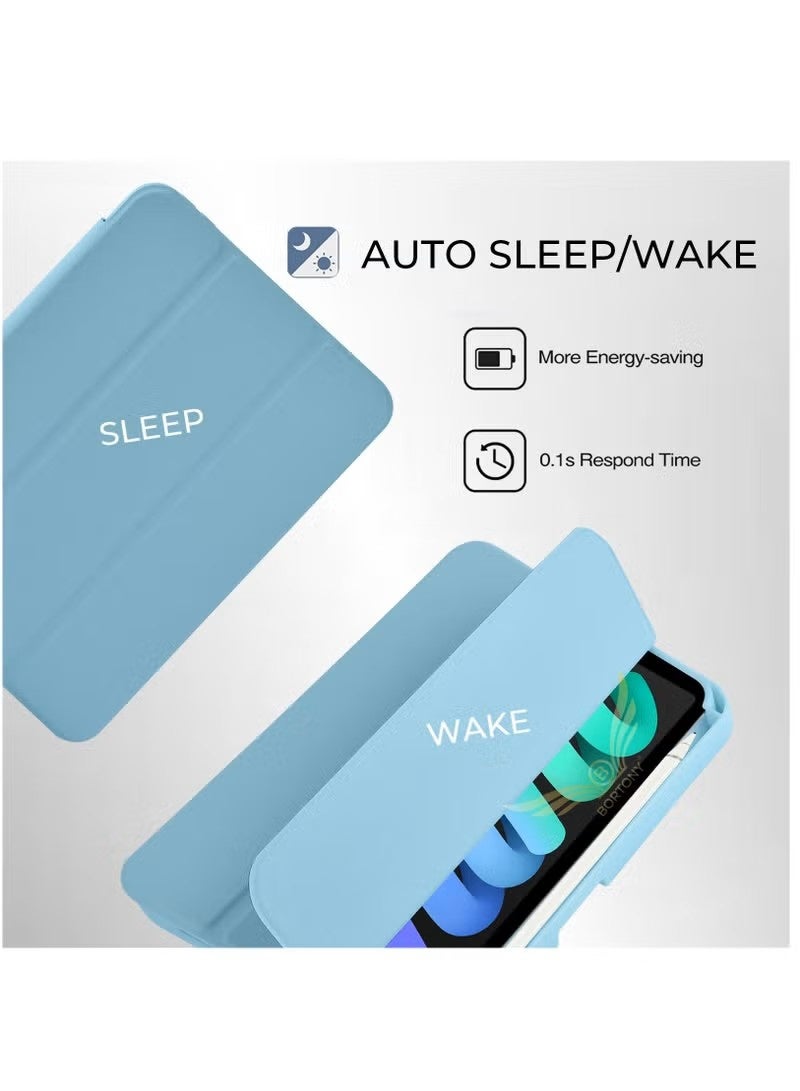 Cat - Cot iPad Mini 6 Cover with Pencil Holder Silicone Smart Folding Case Compatible with Apple iPad Mini 6 2021 8.3 Inch - Sky Blue - Image 4