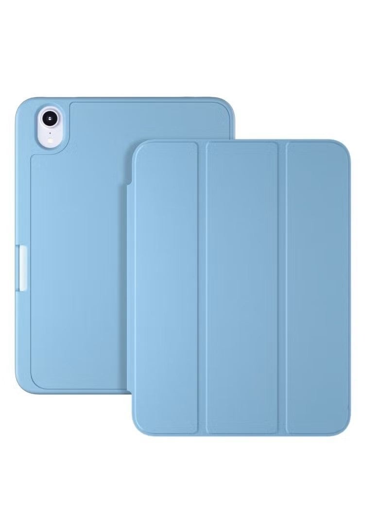 Cat - Cot iPad Mini 6 Cover with Pencil Holder Silicone Smart Folding Case Compatible with Apple iPad Mini 6 2021 8.3 Inch - Sky Blue - Image 1