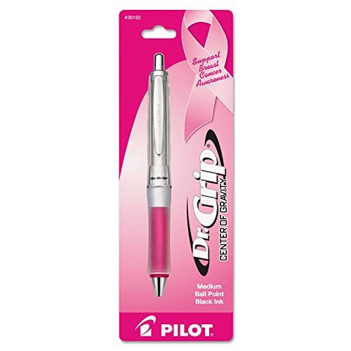 PILOT Dr. Grip Center of Gravity - Breast Cancer Awareness Refillable & Retractable Ballpoint Pen, Medium Point, Silver/Pink Barrel, Black Ink, Single Pen (36192) - Image 3