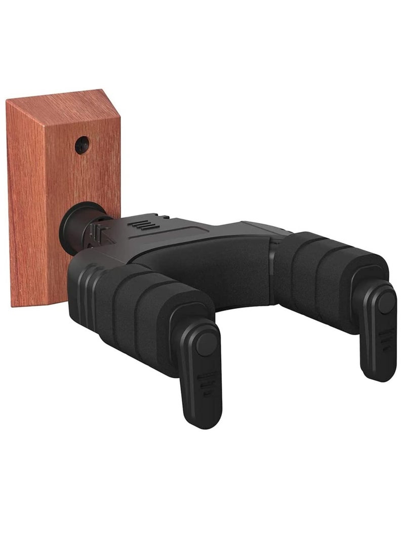 SYOSI Guitar Wall Mount Auto Lock Guitar Ukulele Wall Hanger Hard Wood Base Guitar Hook Holder Stand for Acoustic Classical Electric Bass Guitars Ukuleles Violins Safe Protection  - Image 1
