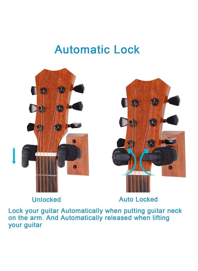SYOSI Guitar Wall Mount Auto Lock Guitar Ukulele Wall Hanger Hard Wood Base Guitar Hook Holder Stand for Acoustic Classical Electric Bass Guitars Ukuleles Violins Safe Protection  - Image 3