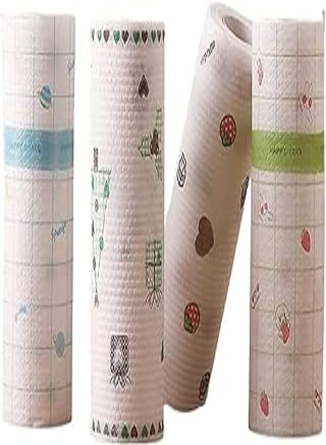 Qolixs Non-Woven Reusable and Washable Kitchen Printed Tissue Roll Non-stick Oil Absorbing Paper Roll Kitchen Special Paper Towel Wipe Paper Dish Cloth Cleaning Cloth (100 sheets) Pack of 02