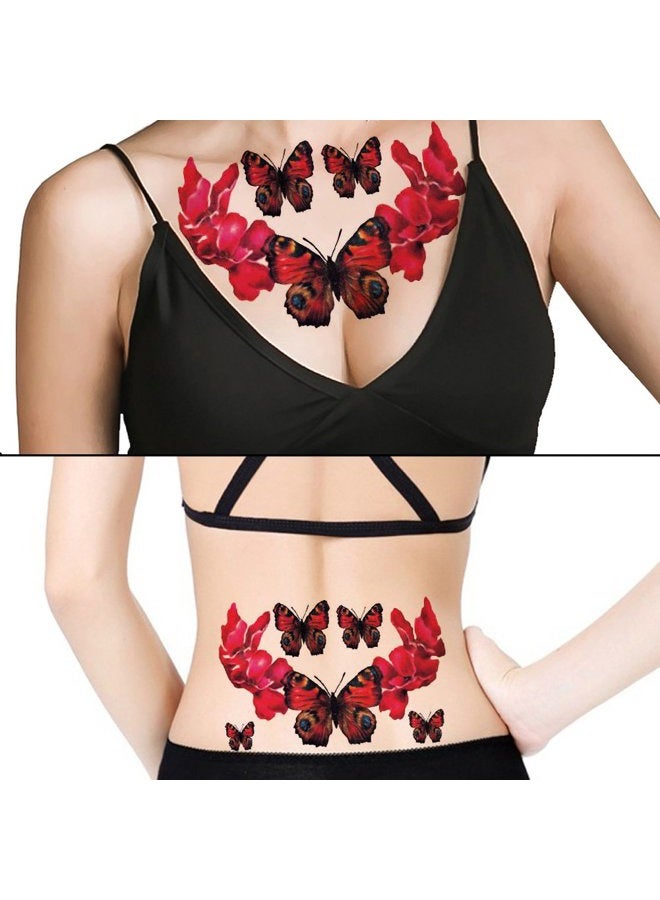 TAFLY Butterfly and Flower Temporary Tattoos Sticker for Women Sexy Chest or Back Fake Waterproof Body Art Transfer Tattoos 3 Sheets - Image 1