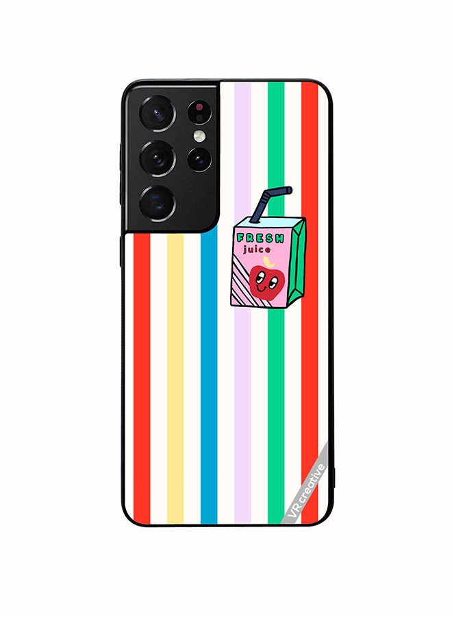 VR CREATIVE Protective Case Cover For Samsung Galaxy S21 Ultra 5G Summer Stripe Fresh Juice Apple Fruit Design Multicolour - Image 1