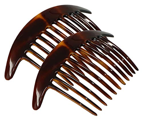 Parcelona French Tapered Edge Tortoise Shell Brown Large 5 Celluloid 11 Teeth Set of 2 Side Hair Combs for Women and Girls - Image 2
