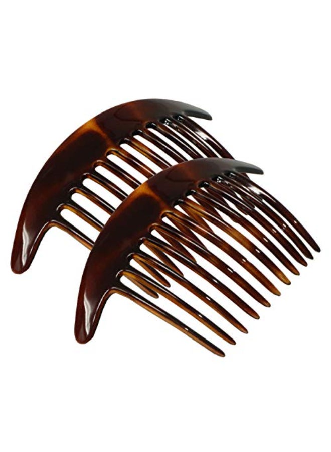 Parcelona French Tapered Edge Tortoise Shell Brown Large 5 Celluloid 11 Teeth Set of 2 Side Hair Combs for Women and Girls - Image 1