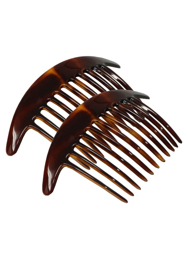 Parcelona French Tapered Edge Tortoise Shell Brown Large 5 Celluloid 11 Teeth Set of 2 Side Hair Combs for Women and Girls - Image 3