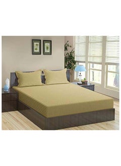 HOTEL COLLECTION Stripe Brown King Size Fitted Sheet 180 x 200 cm with 2 Pillow Cases