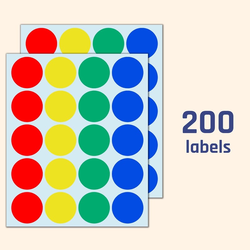 TownStix 200 قطعة ملصقات ملونة متحركة بحجم 2 بوصة دائرية للعبوات ملصقات متحركة ملونة 4 ألوان - Image 4