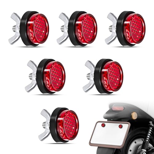 RITDVNI Red Reflector Motorcycle License Plate Brackets Bolts and Nuts 6PCS Warning Reflective Screws Bright License Plate Bolts Round M5 Tag Screws - Image 1