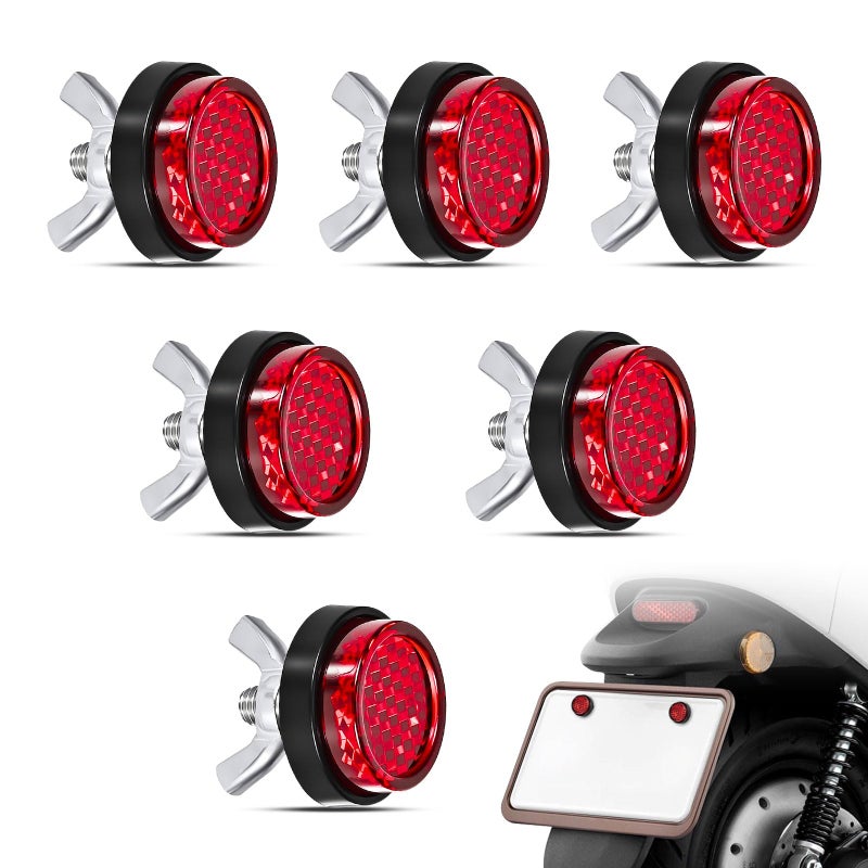 RITDVNI Red Reflector Motorcycle License Plate Brackets Bolts and Nuts 6PCS Warning Reflective Screws Bright License Plate Bolts Round M5 Tag Screws - Image 3