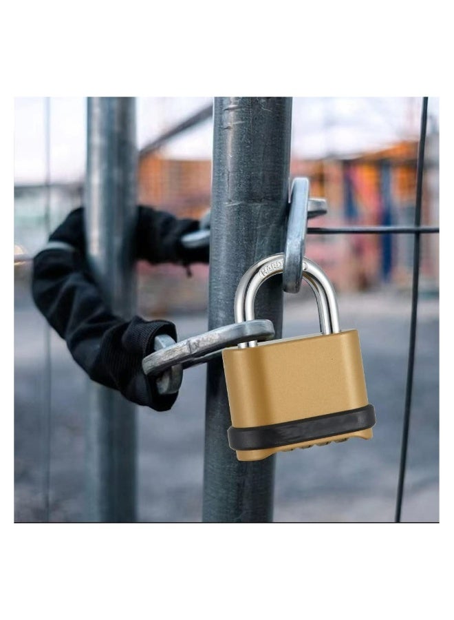 Heavy Duty 4 Digit Combination Lock, Keyless Outdoor Security Padlock with Long Shackle, Ideal for Sheds, Lockers, Gyms, and Gates, Durable Brass Finish - Image 2