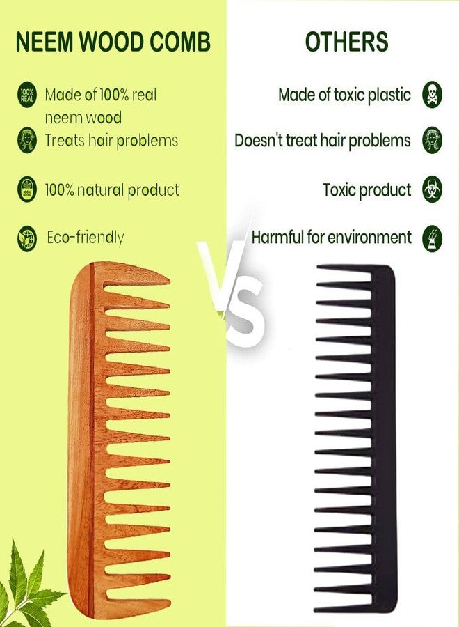 Rufiys Wide Tooth Neem Wooden Comb for Hair Growth | Natural Detangling for Women & Men | Promotes Healthy Scalp (NECOMB-004) - Image 2