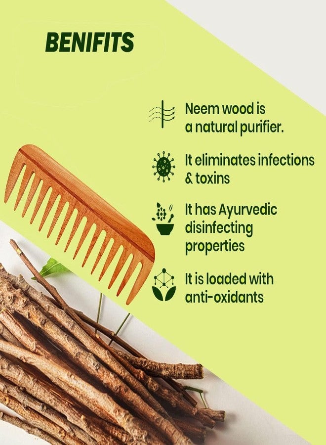 Rufiys Wide Tooth Neem Wooden Comb for Hair Growth | Natural Detangling for Women & Men | Promotes Healthy Scalp (NECOMB-004) - Image 4