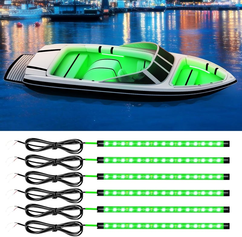 DUOFU365 Green LED Strip Lights - Marine Boat Navigation Lights, 30CM, IP67 Waterproof, 6PCS - Image 1