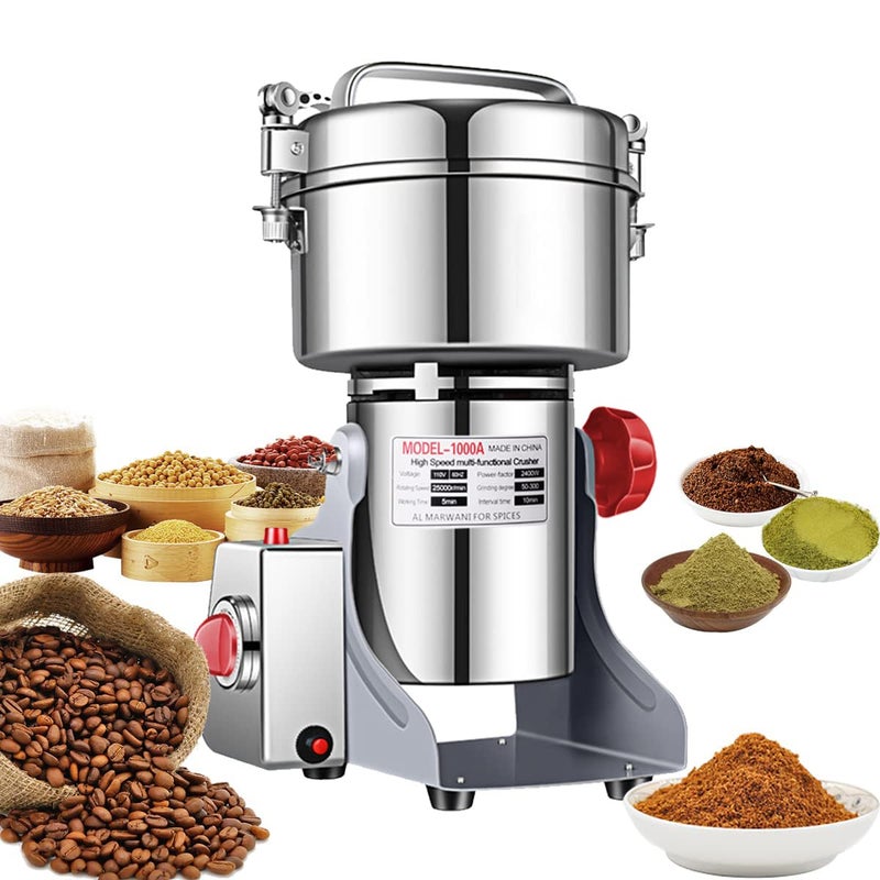 LEJIEYIN Electric Grain Grinder Mill 1000g Highspeed Spice Herb Mill Commercial Powder Machine for Dry Cereals Grain Herb Spice Coffee Corn Bean CE approved 1000g Stand Type 