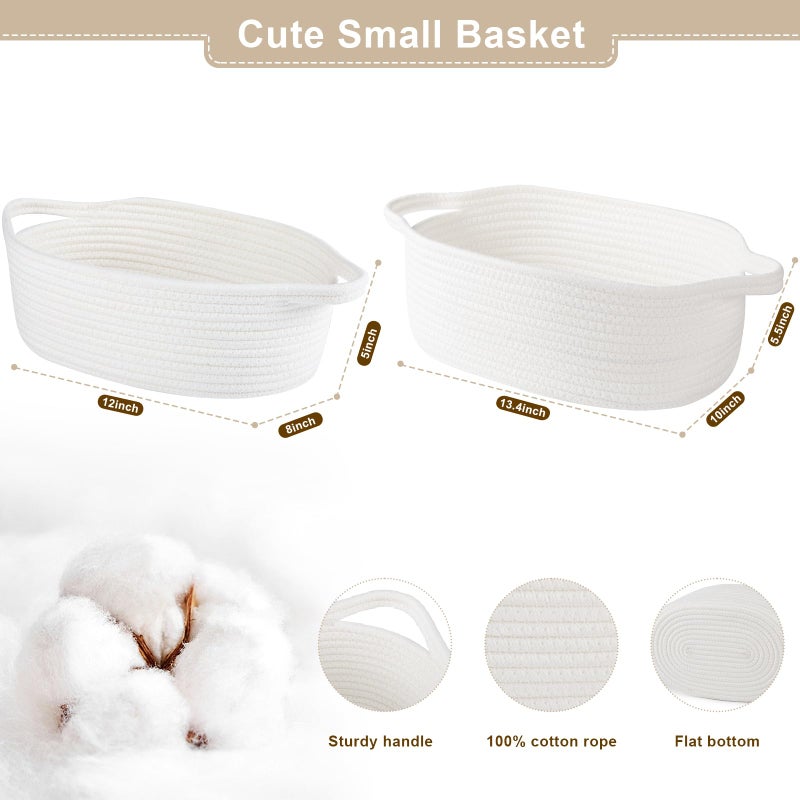 OIAHOMY Gift Basket Empty with Handle, 12"x 8"x 5" Small Woven Basket with Gift Bag, Ribbon and Wrap Tissue Paper, Dog Toy Storage for Organizing - White - Image 3