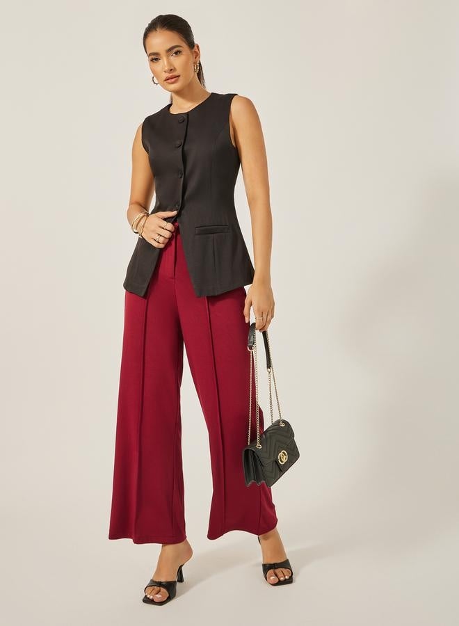 Styli Round Neck Buttoned Placket Longline Top  - Image 2