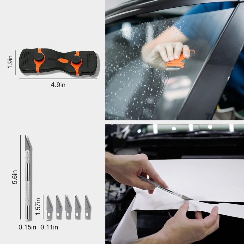 YXGOOD 9 قطع من أدوات تطبيق تظليل نوافذ السيارة، مجموعة أدوات تركيب فيلم الحماية الزجاجي، ممسحة فيلم نوافذ السيارة، مجموعة تركيب غلاف الفينيل للسيارة (9) - Image 5