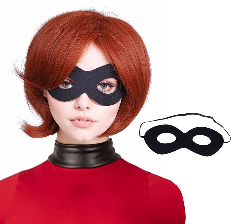 FantaLook Short Reddish Brown Costume Cosplay Wig with Eye Mask for Female - Image 1