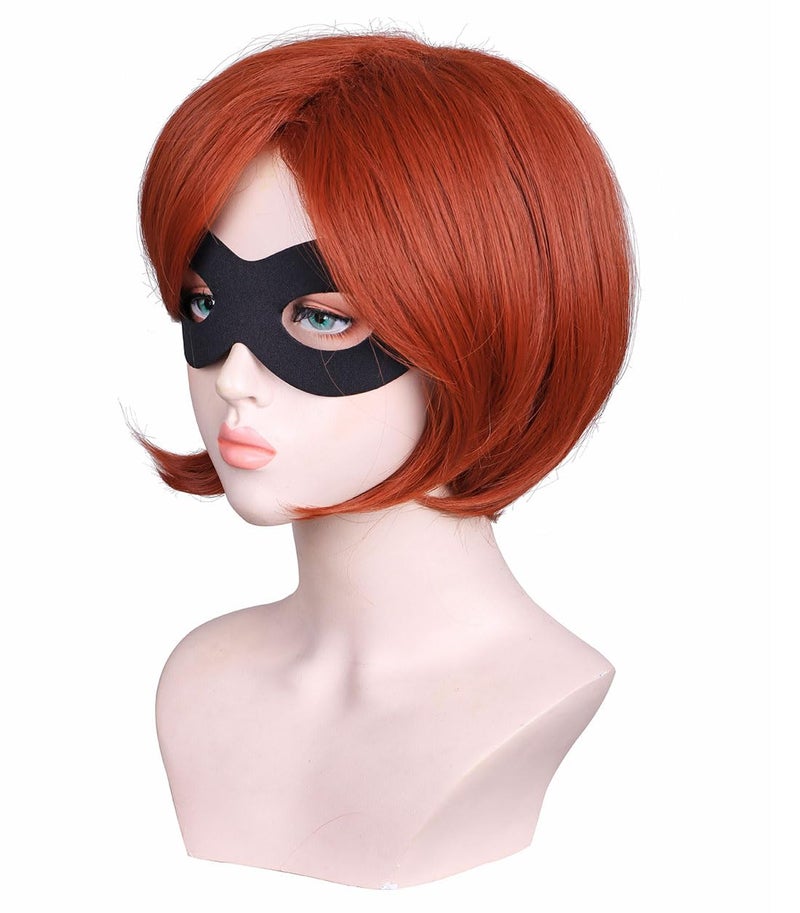 FantaLook Short Reddish Brown Costume Cosplay Wig with Eye Mask for Female - Image 2