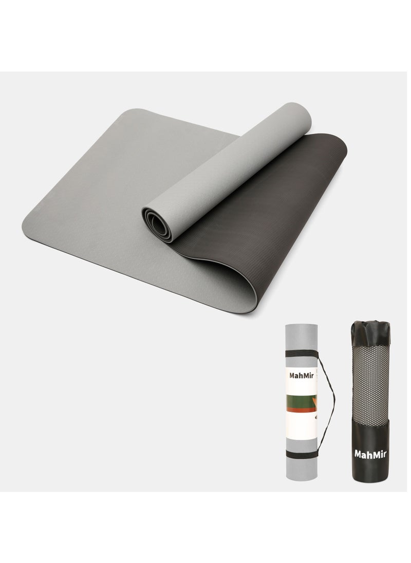 Generic Yoga Mat Anti Slip Exercise Mat with Carrying Bag Fitness Mat for Pilates 183CMX61CMX6MM Thickness for Woman Man Beginners (Dark Grey + Black)  - Image 1