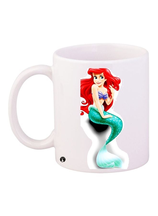 RYN Mermaid Printed Ceramic Coffee Mug White/Green/Red 11ounce