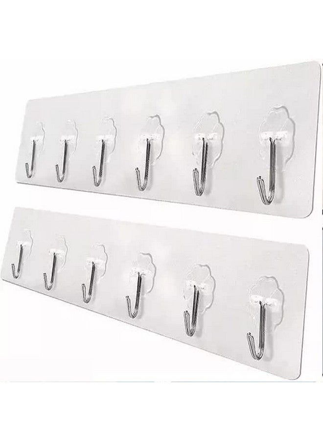 FORCE 24 فورس24 - خطافات حائط ذاتية اللصق لتنظيم المطبخ خطاف للحائط بدون حفر للمنزل مطبخ حمام غرفة نوم مفاتيح حقيبة مناشف - 6 خطافات من الفولاذ المقاوم للصدأ مع شريط بلاستيكي (فضي عبوة من 2) - Image 1