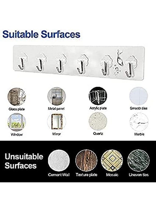FORCE 24 فورس24 - خطافات حائط ذاتية اللصق لتنظيم المطبخ خطاف للحائط بدون حفر للمنزل مطبخ حمام غرفة نوم مفاتيح حقيبة مناشف - 6 خطافات من الفولاذ المقاوم للصدأ مع شريط بلاستيكي (فضي عبوة من 2) - Image 5