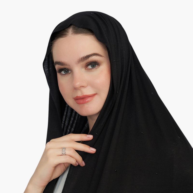 LIFESTYLE Stone Embellished Black Hijab for Women - Image 1