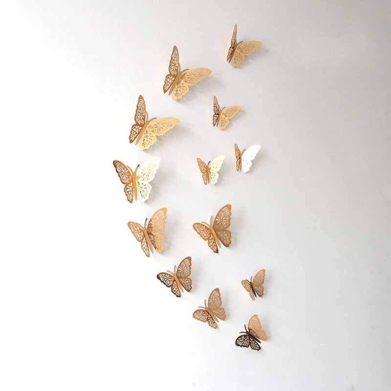 12pcs/set Vivid 3D Butterfly Wall Stickers DIY Art Wall Decals Decor with Glue - Image 1