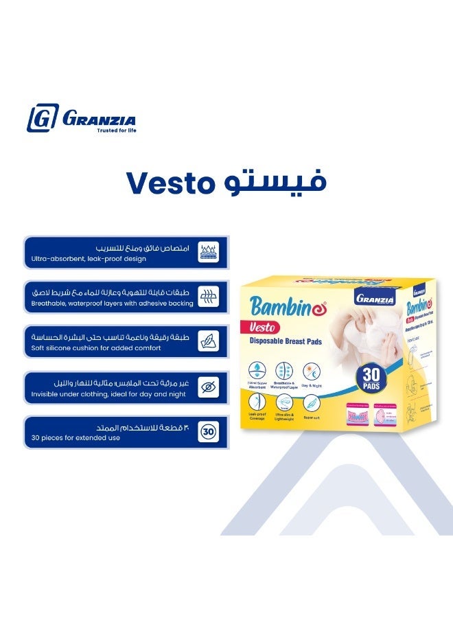 Granzia Vesto Disposable Breast Pads – 30 Ultra-Absorbent Day & Night Pads | Soft, Breathable, Invisible Under Clothing, Leak-Proof Comfort - Image 3