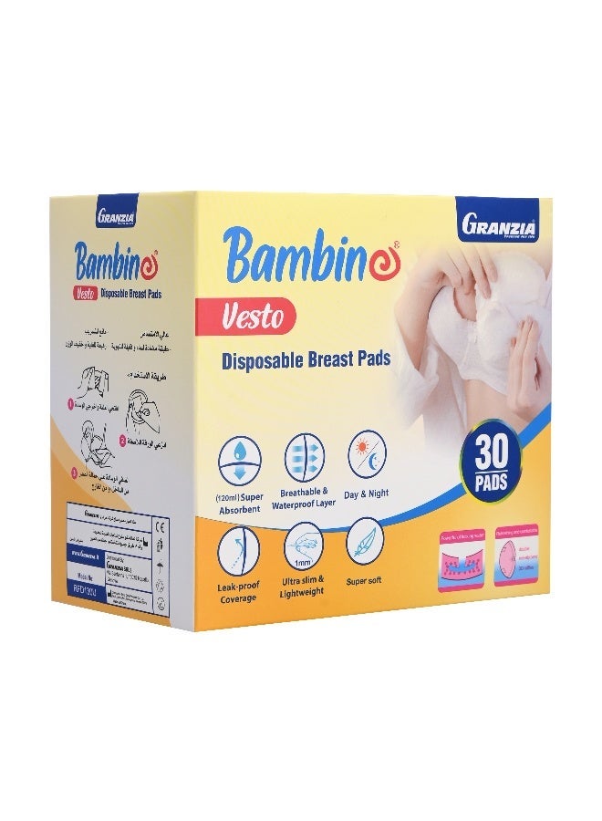 Granzia Vesto Disposable Breast Pads – 30 Ultra-Absorbent Day & Night Pads | Soft, Breathable, Invisible Under Clothing, Leak-Proof Comfort - Image 1