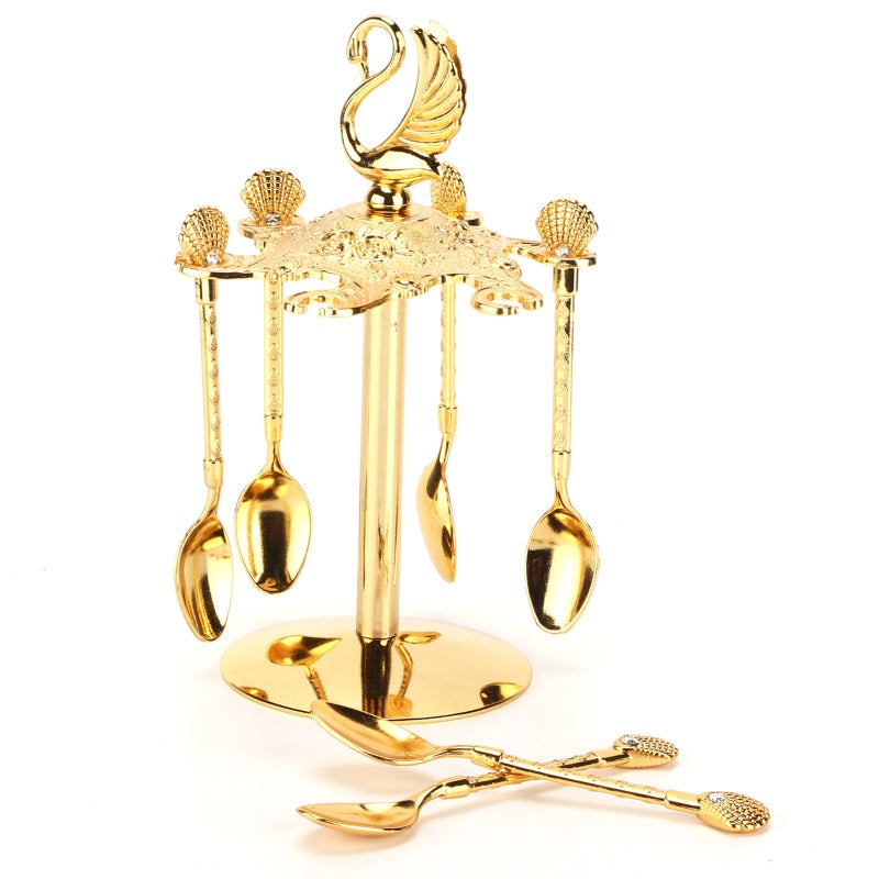 Gold Coffee Spoon: High-Quality Metal, Swan Crest Rhinestone Inlay - Luxury Dessert Spoon for Home Kitchen, Party, Coffee Lovers & Dessert Enthusiasts - Image 3
