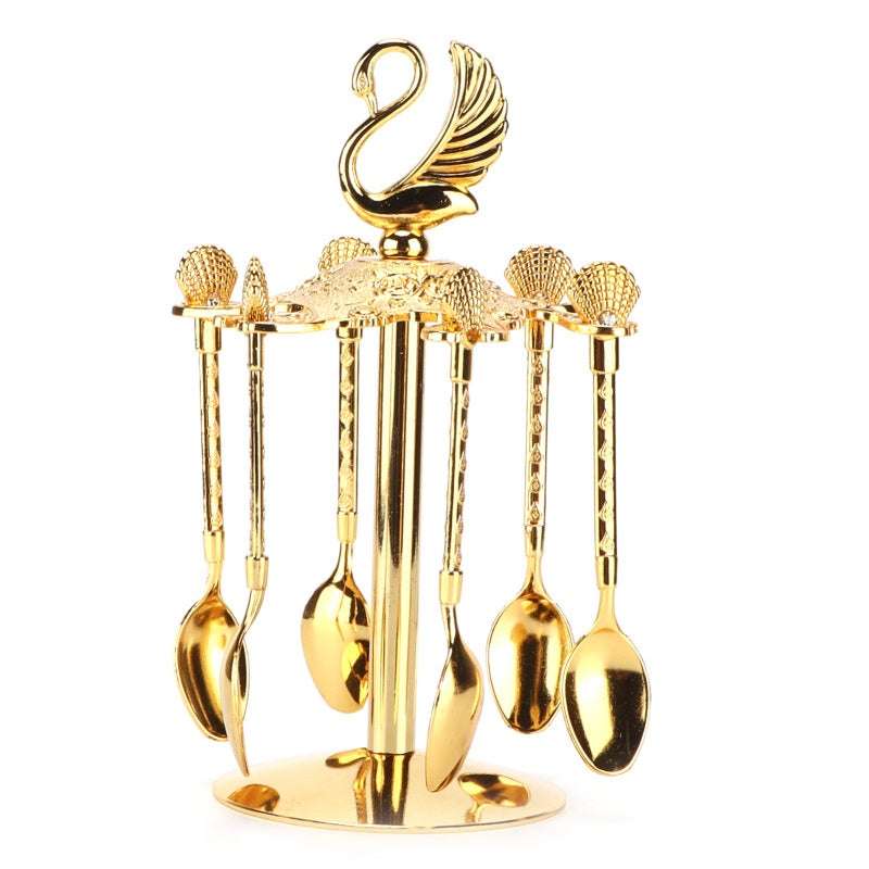 Gold Coffee Spoon: High-Quality Metal, Swan Crest Rhinestone Inlay - Luxury Dessert Spoon for Home Kitchen, Party, Coffee Lovers & Dessert Enthusiasts - Image 1