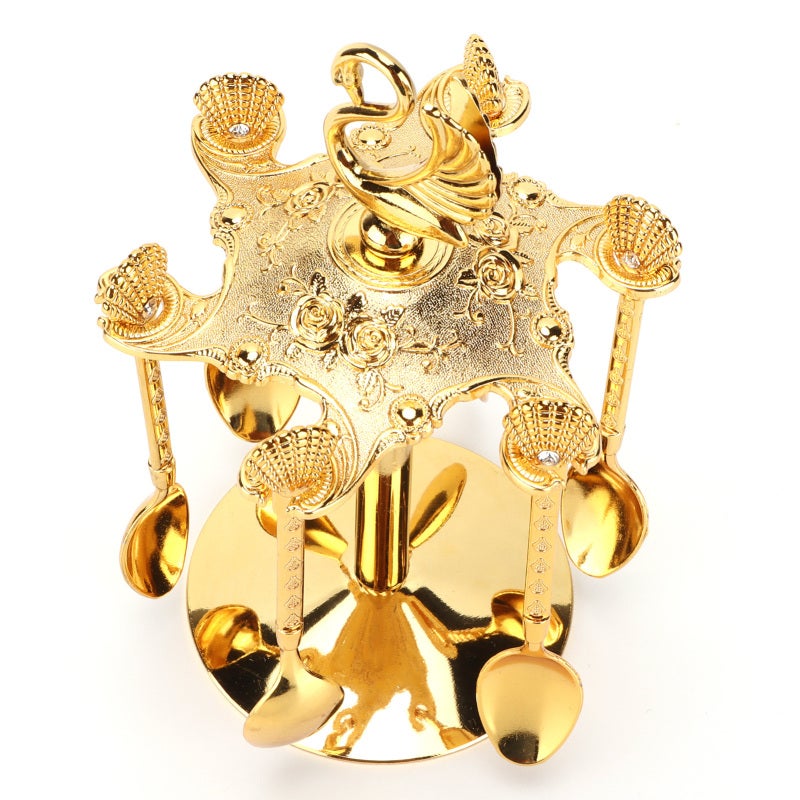 Gold Coffee Spoon: High-Quality Metal, Swan Crest Rhinestone Inlay - Luxury Dessert Spoon for Home Kitchen, Party, Coffee Lovers & Dessert Enthusiasts - Image 4