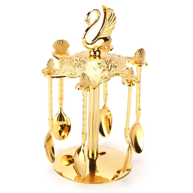 Gold Coffee Spoon: High-Quality Metal, Swan Crest Rhinestone Inlay - Luxury Dessert Spoon for Home Kitchen, Party, Coffee Lovers & Dessert Enthusiasts - Image 5