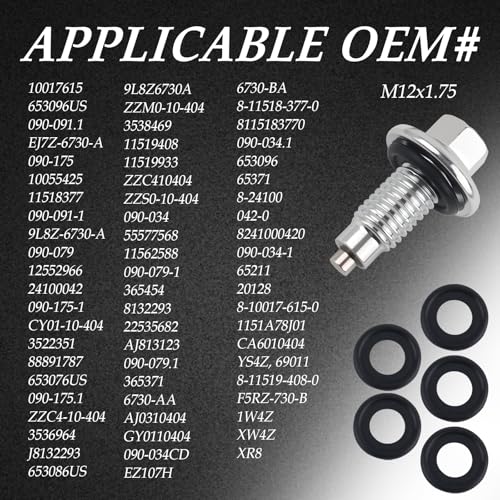 Figpade M12*1.75 Car Magnetic Oil Drain Plug with 5PCS Oil Drain Plug Gasket OEM#EJ7Z-6730-A,Sturdy Magnetic Oils Pan Drains Plugs Compatible with GMC Ford,Essential Car Oils Plugs Bolt (Magnetic M12) - Image 3