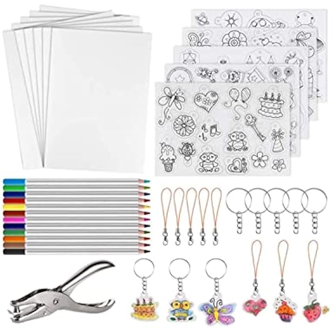 58PIECES HEAT SHRINK PLASTIC SHEET KIT INCLUDE 10 PCS SHRINKY ART PAPER WITH 5 PCS SHRINKY ART PAPER WITH PATTERN, ACCESSORIES FOR KIDS CREATIVE CRAFT - Image 2