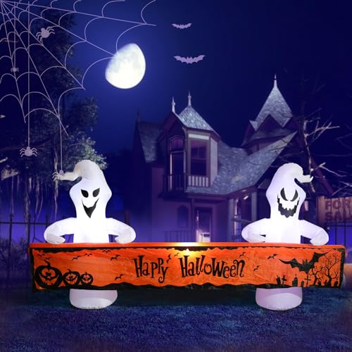 MUMTOP 8 Ft Long Inflatable Outdoor Halloween Decoration, Inflatables Ghost with Happy Halloween Decorations Blow Up with Built-in LED Lights for Yard Party Holiday Garden Decor - Image 3