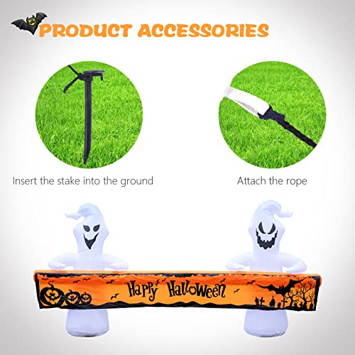 MUMTOP 8 Ft Long Inflatable Outdoor Halloween Decoration, Inflatables Ghost with Happy Halloween Decorations Blow Up with Built-in LED Lights for Yard Party Holiday Garden Decor - Image 5