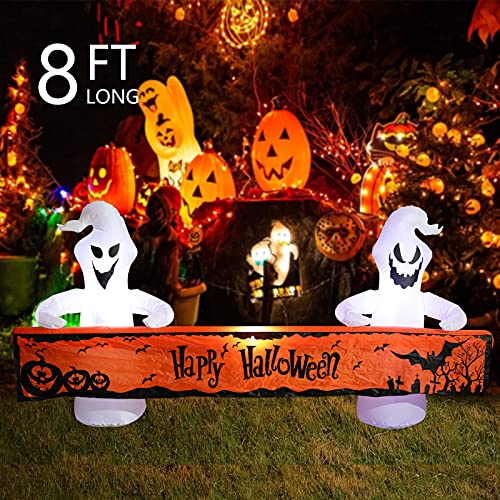 MUMTOP 8 Ft Long Inflatable Outdoor Halloween Decoration, Inflatables Ghost with Happy Halloween Decorations Blow Up with Built-in LED Lights for Yard Party Holiday Garden Decor - Image 2