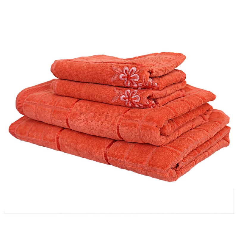 Vantra 100% Luxury Attractive Basket Towel Set 1 Gents Bath Towel, 1 Ladies Bath Towel, 2 Hand Towels Baby Pink Cotton 4 Piece Towel Set of 500 GSM - Peach - Image 4