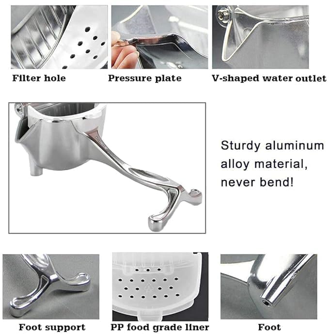 DHARMINSON Aluminium Alloy Steel Manual Fruit Juicer Hand juicer Instant Vegetables Fruit Mixer Orange Watermelon Lemon Squeezer Hand Press Juice Machine For Home Silver - Image 5
