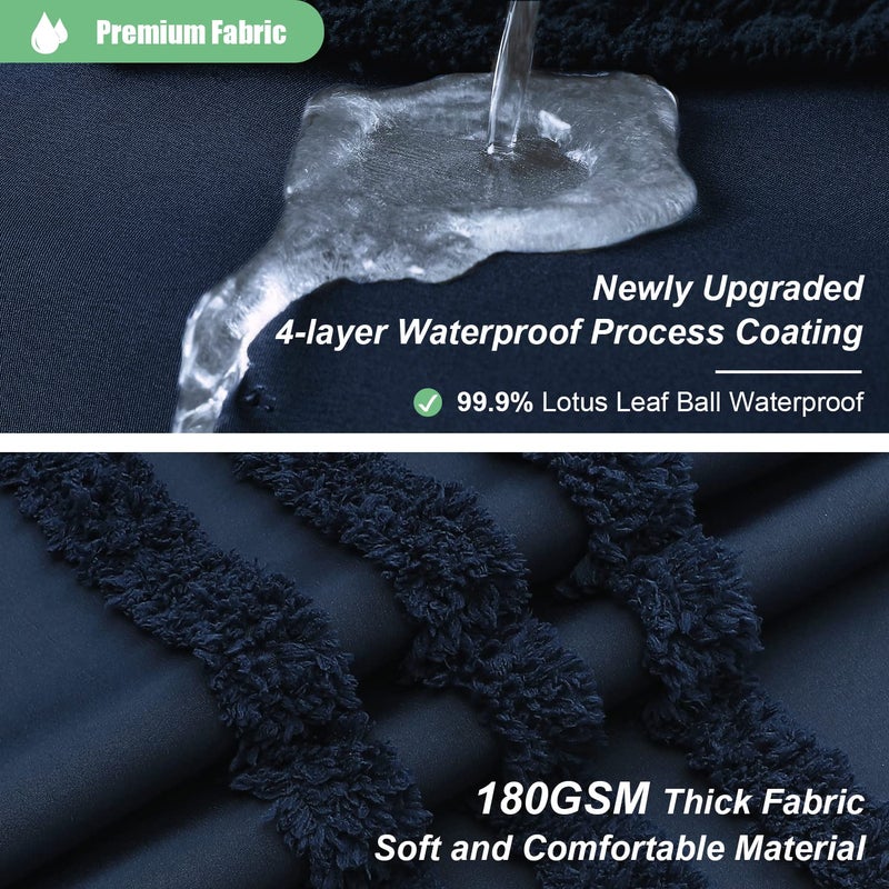 Dynamene Navy Blue Fabric Startain Stafted Chenille Stringed Screens Serties Stertains for Bathroom Boho Farmhouse Right - Image 2