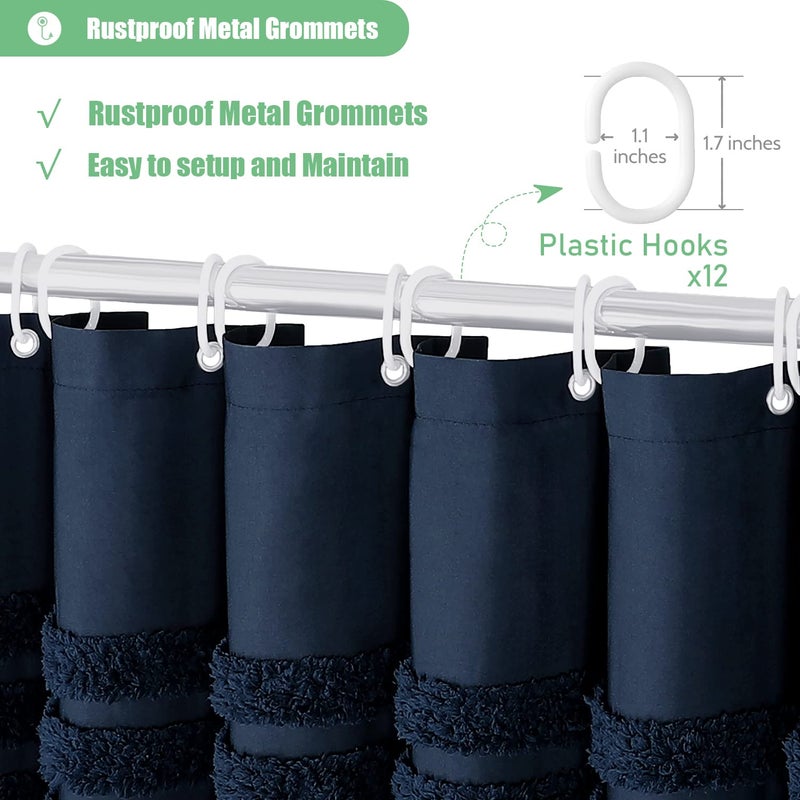 Dynamene Navy Blue Fabric Startain Stafted Chenille Stringed Screens Serties Stertains for Bathroom Boho Farmhouse Right - Image 4