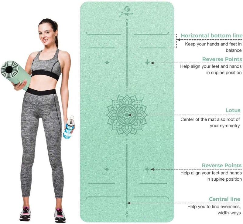 Gruper Yoga Mat Non Slip TPE Extra Wide Yoga Mat with Alignment Mark, 72"L x 32"W x 0.32"/0.24"Th (183cm x 80cm x 8mm/6mm), Anti-Tear Exercise Mat with Carrying Strap and Bag, Workout Mats for Yoga, Pilates - Image 2