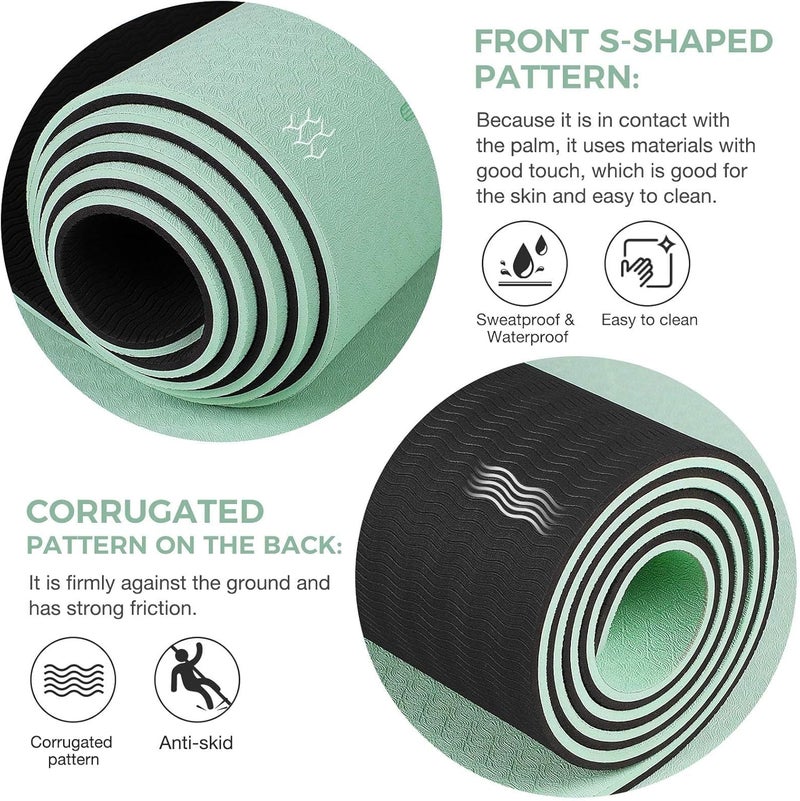 Gruper Yoga Mat Non Slip TPE Extra Wide Yoga Mat with Alignment Mark, 72"L x 32"W x 0.32"/0.24"Th (183cm x 80cm x 8mm/6mm), Anti-Tear Exercise Mat with Carrying Strap and Bag, Workout Mats for Yoga, Pilates - Image 4