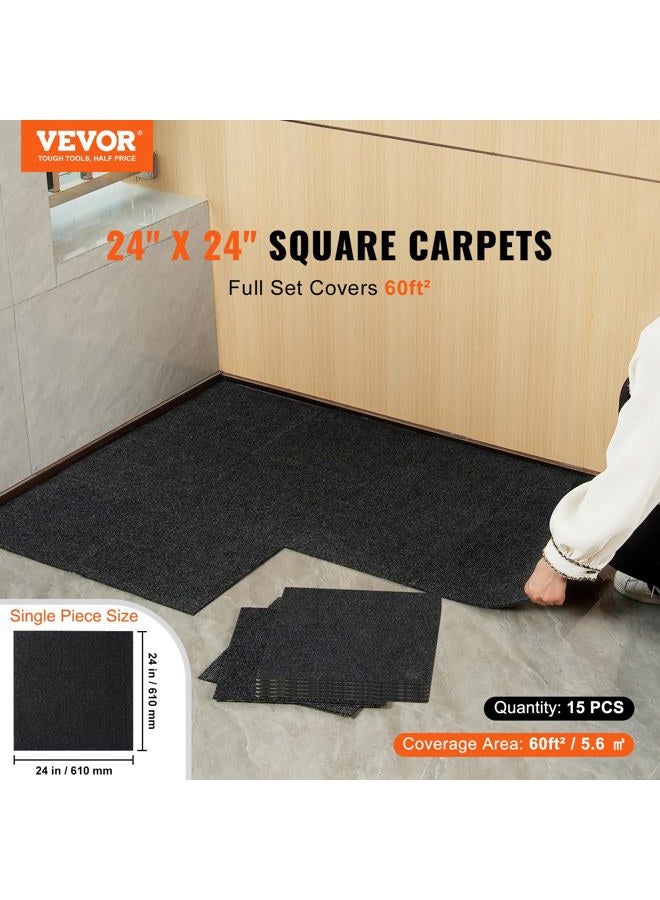 VEVOR Teppichfliesen zum Abziehen und Aufkleben, 61 x 61 cm, selbstklebende Teppichbodenfliesen, weich gepolsterte Teppichfliesen, DIY-Installation für Schlafzimmer, Wohnzimmer, (15 Stk., Schwarz) - Image 2